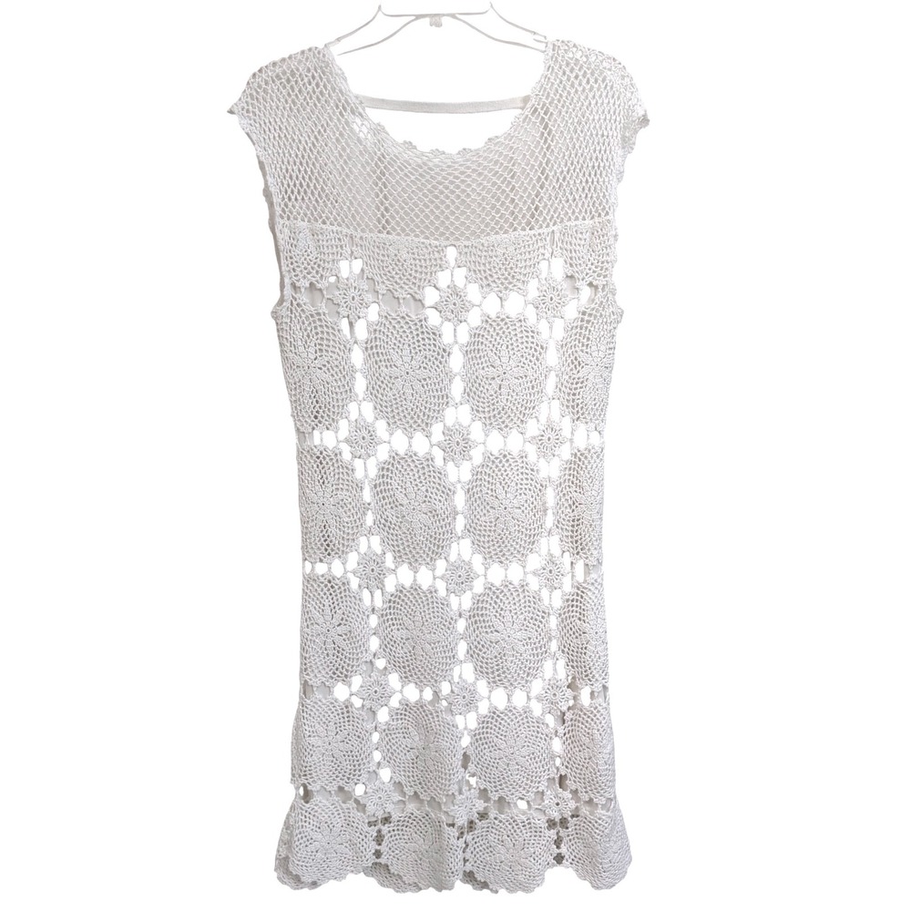 Trina Turk White Crochet Lace Sleeveless Shift Dress XL Cotton Boho Resort NWOT